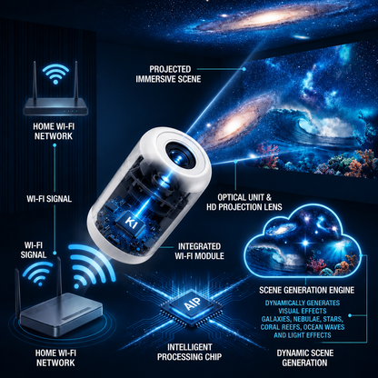 Comauo® NEXT-GEN SMART PROJECTION HD Smart Dynamic 5D Holographic Night Light Projector
