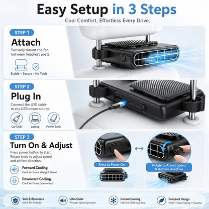 CoolVento®  AC USB Cool Air for the Backseat When AC Doesn't Reach