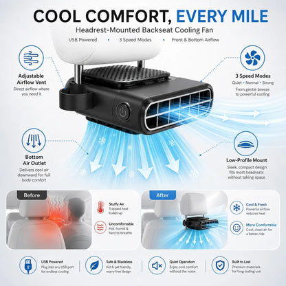 CoolVento®  AC USB Cool Air for the Backseat When AC Doesn't Reach